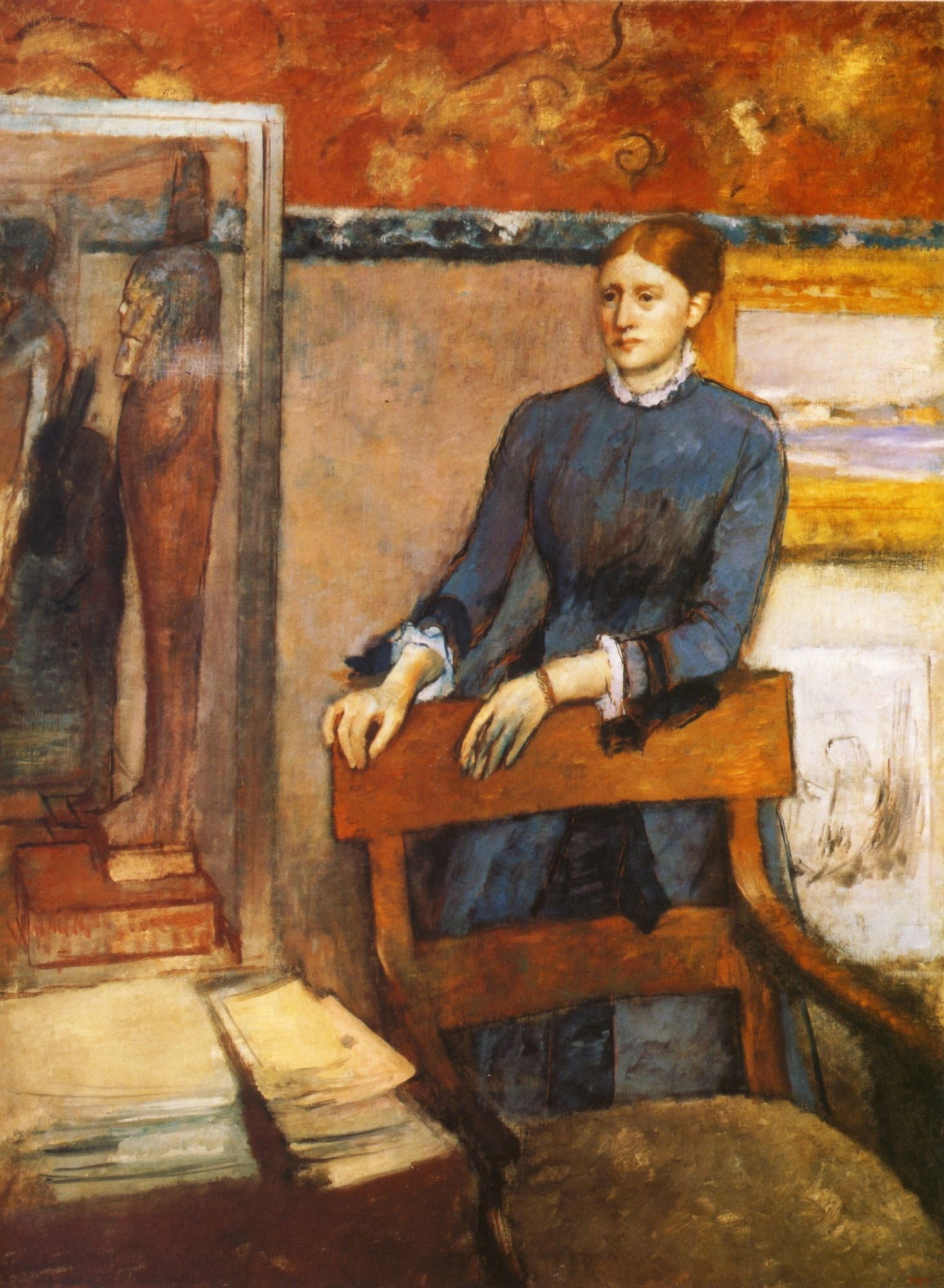 Helene Rouart in Her Father s Study 1886 Canvas Art - Edgar Degas (24 x 36)