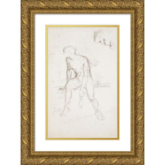 Helene Schjerfbeck 11x14 Gold Ornate Wood Frame and Double Matted Museum Art Print Titled - Nose, Mouth and Chin; a Sitting Man Hanging on the Arm (1879 - 1880)