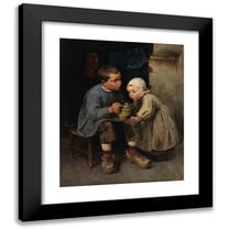 Helene Schjerfbeck 12x14 Black Modern Framed Museum Art Print Titled - A Boy Feeding His Little Sister (1881)