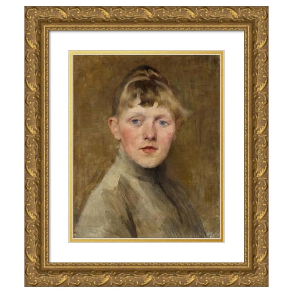 Helene Schjerfbeck 12x14 Gold Ornate Wood Frame and Double Matted Museum Art Print Titled - Self-Portrait (1884 - 1885)
