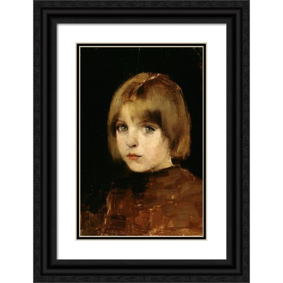 Helene Schjerfbeck 17x24 Black Ornate Framed Double Matted Museum Art Print Titled: Head of a Girl (1886)