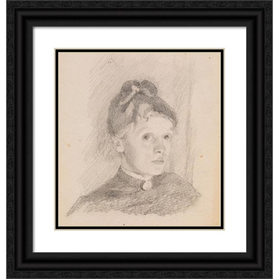 Helene Schjerfbeck 20x21 Black Ornate Framed Double Matted Museum Art Print Titled: Self-Portrait (1880 - 1884)
