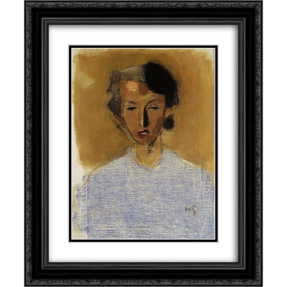 Helene Schjerfbeck 2x Matted 20x24 Black Ornate Framed Art Print 'Portrait of a Girl in Blue and Brown (Inez)'