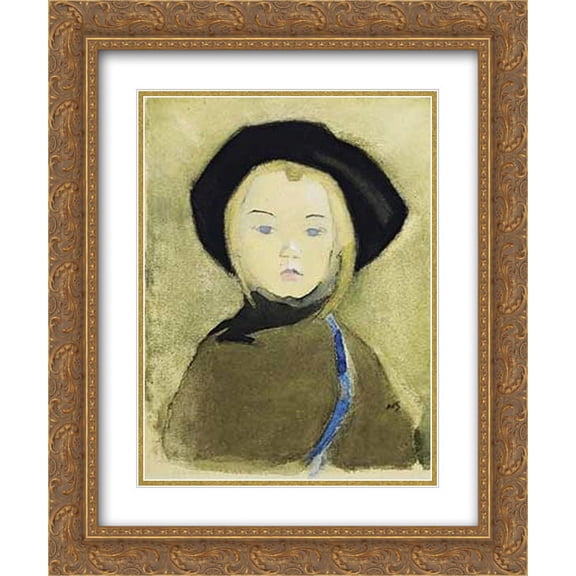Helene Schjerfbeck 2x Matted 20x24 Gold Ornate Framed Art Print 'Girl With Blue Ribbon'