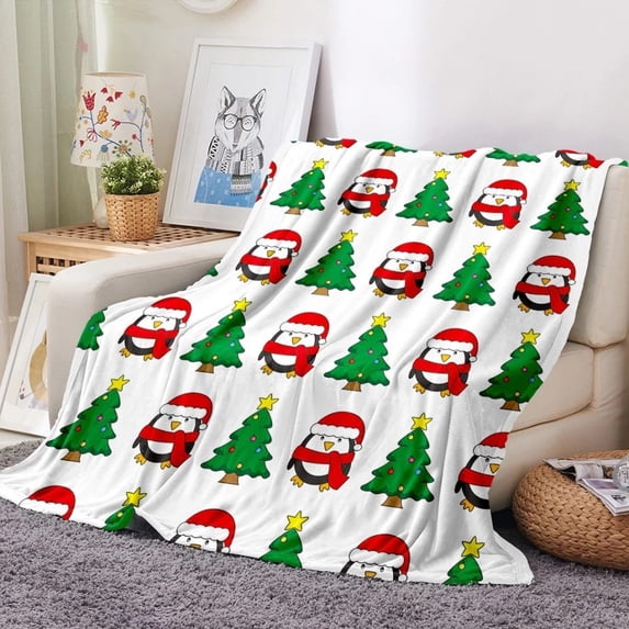 Helenmas Christmas Throw Blanket for Couch,Soft Christmas Blanket Reversible Queen Size for Bed,Printed Santa Claus Christmas Holiday Red Blankets and Throws for Adults,100X70cm Xmas on Clearance