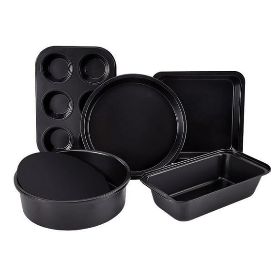 Helenmas Nonstick Bakeware Sets Baking Pans Set Toaster Oven Trays Kitchen Baking with Pizza Pan Cake Pan Bread Loaf Box Pan Cookie Sheet Cake Mould Black