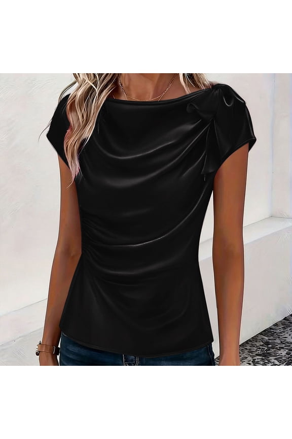 Women's Elegant Blouse Satin Blouse Ruched Blouse Bow Tie Blouse Draped Blouse Front Cap Blouse Sleeve Evening Blouse