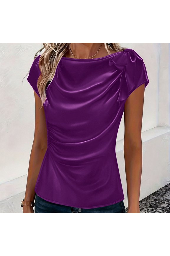 Women's Elegant Blouse Satin Blouse Ruched Blouse Bow Tie Blouse Draped Blouse Front Cap Blouse Sleeve Evening Blouse