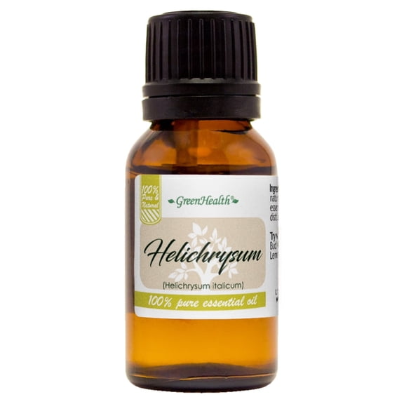 GreenHealth Helichrysum Essential Oil 15 ml (0.5 fl oz)  100% Pure Immortelle Oil, Amber Glass Bottle w/ Euro Dropper  for Aromatherapy, Skincare, DIY Beauty & Massage Oils