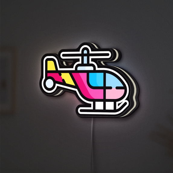 Helicopter 3D Novelty Light Box, Transport and Flight Wall Art, Educational Decor for Aviation Fans (Height 24 inch, 60cm)