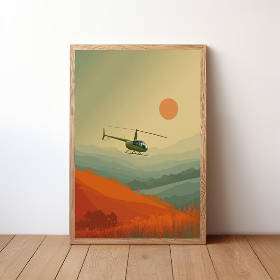 Helicopter Aviation Minimalist Recreational Wall Art, Unframed Canvas