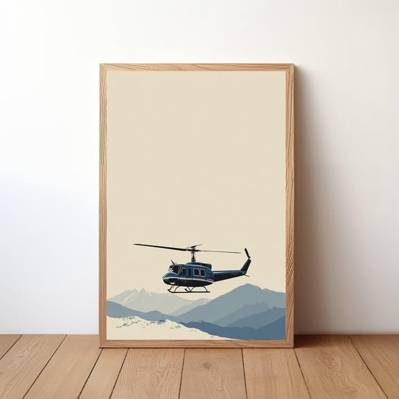 Helicopter Aviation Minimalist Recreational Wall Art, Unframed Canvas