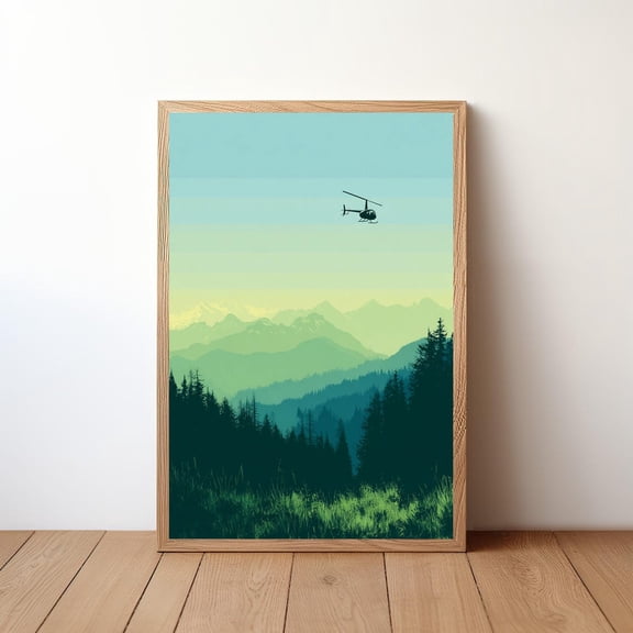 Helicopter Aviation Minimalist Recreational Wall Art, Unframed Canvas