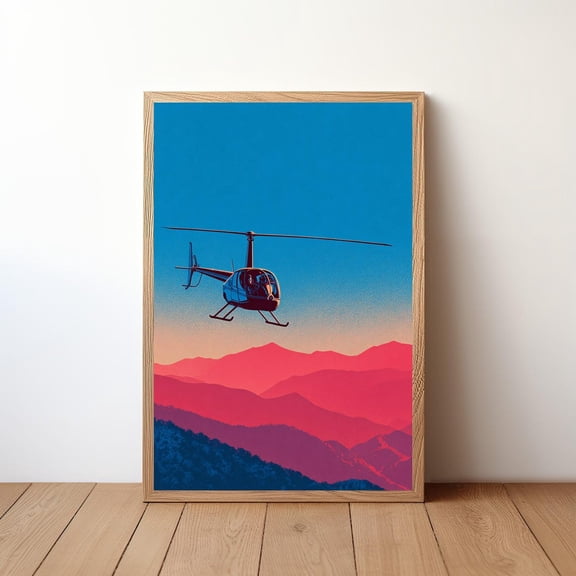 Helicopter Aviation Minimalist Recreational Wall Art, Unframed Poster