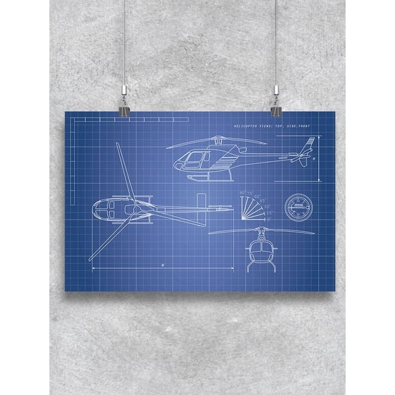 Helicopter Blueprint Drawing Poster -Image by Shutterstock