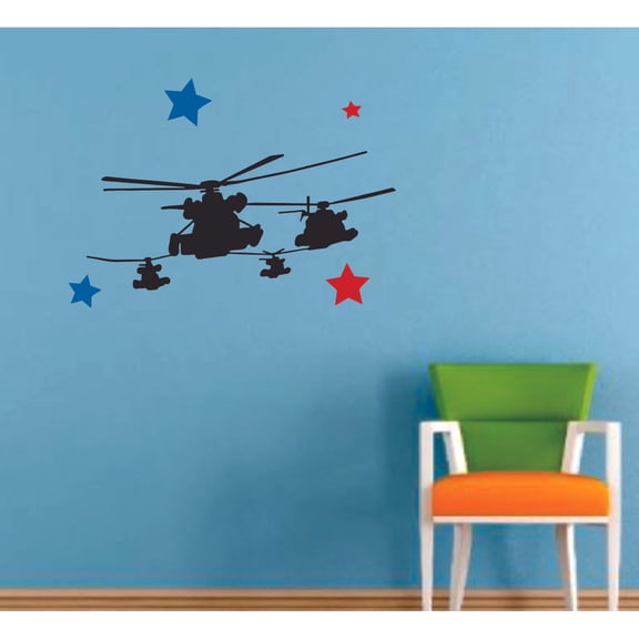 Helicopter Chopper Plane Stars Cartoon Decors Wall Sticker Art Design Decal for Girls Boys Kids Room Bedroom Nursery Kindergarten House Fun Home Decor Stickers Wall Art Vinyl Decoration (8x10 inch)