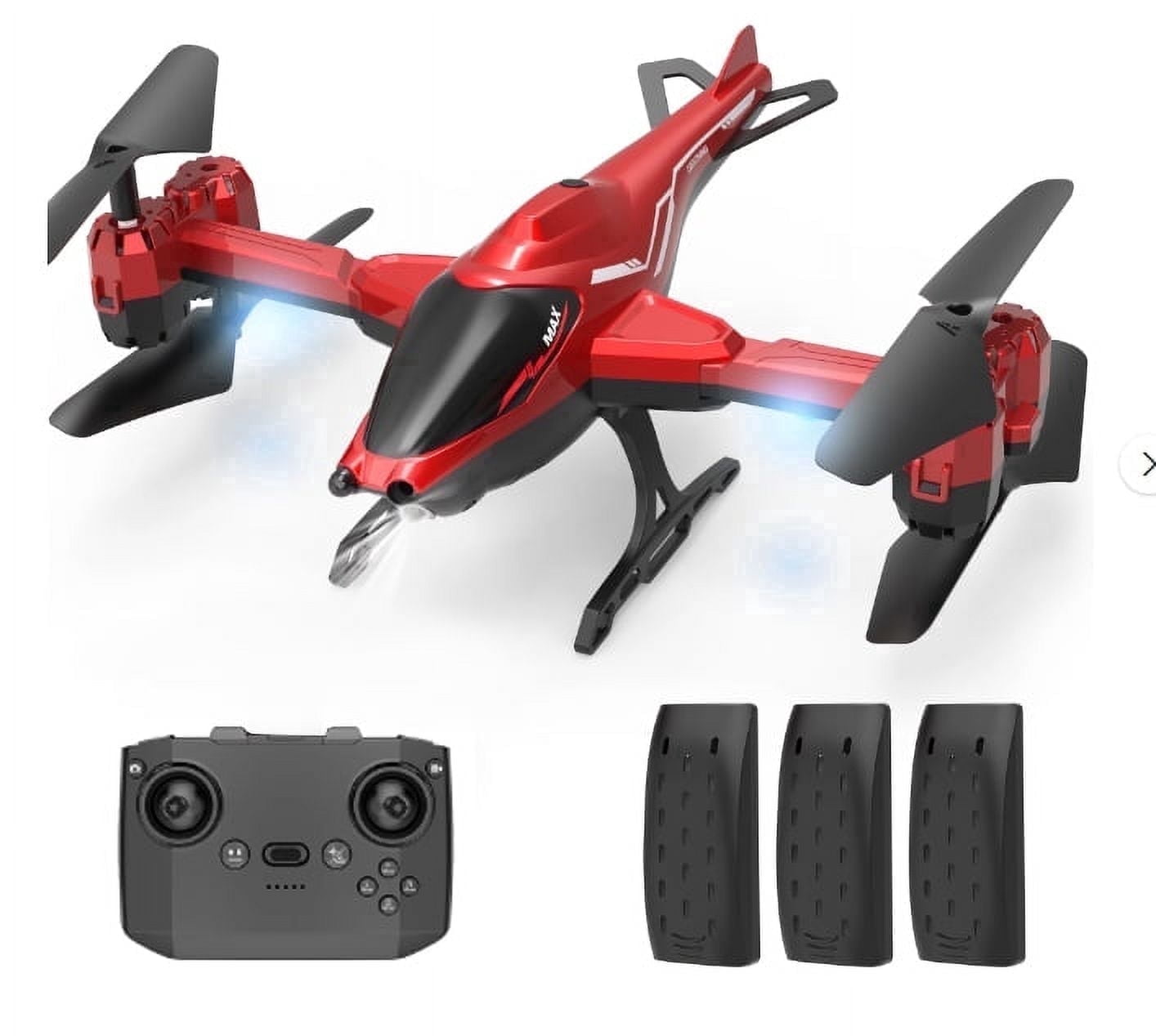 Helicopter Drone for Kids Adults, Wefone Toys with 3D Stunt Flips, Headless Mode, 3 Batteries, Red
