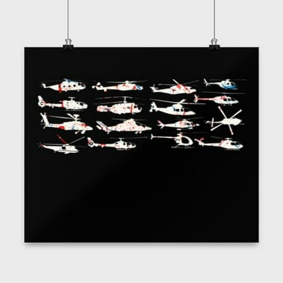 Helicopter Fleet Wall Art Poster - 13x13in Black Chopper Decor Gift