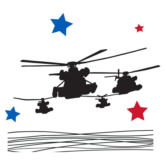 Helicopter - Multicolored Stars Helicopters Silhouette Sticker Vehicles Design Vinyl Adhesive Bedroom Wall Decal - Removable Home Living Room Wall Decoration 40" x 36"