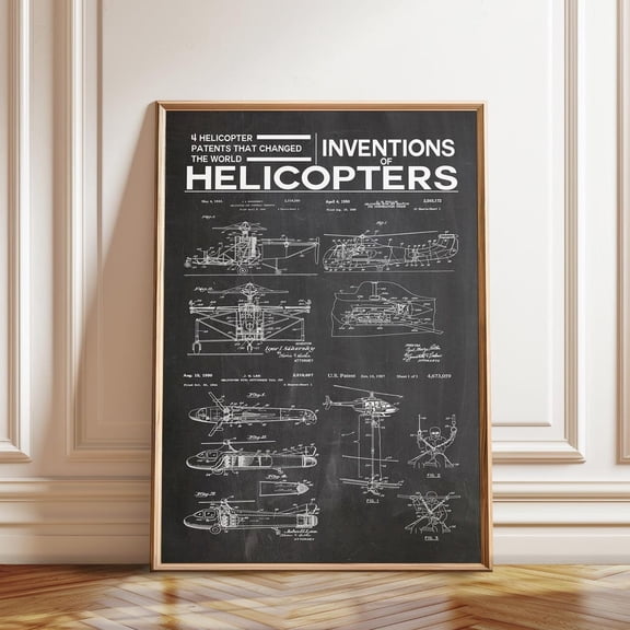 Helicopter Patent Aviation History Engineer Artwork, Unframed Paper Poster 8x10in