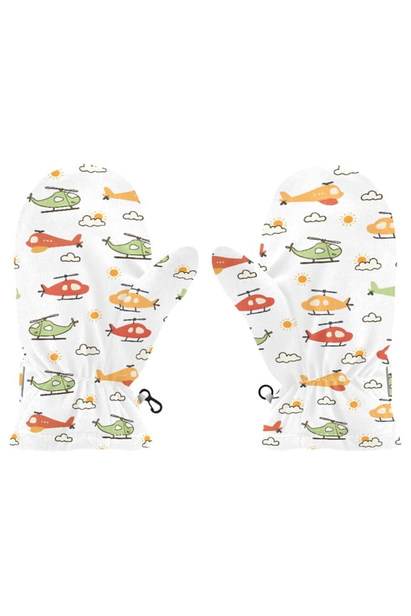 Helicopter Pattern Cold Weather Mittens Cozy Gloves with Adjustable Fit Perfect for Outdoor Fun