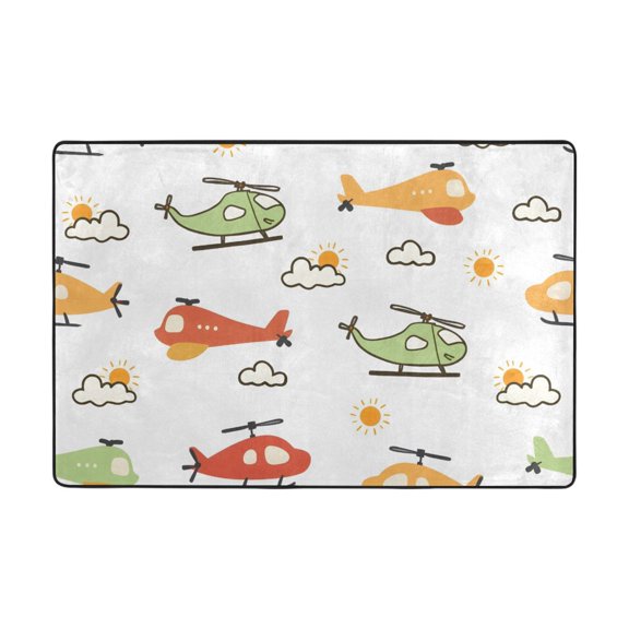 Helicopter Pattern Rug 72x48in Memory Foam Absorbent Non Slip Plush for Living Room Office Bedroom