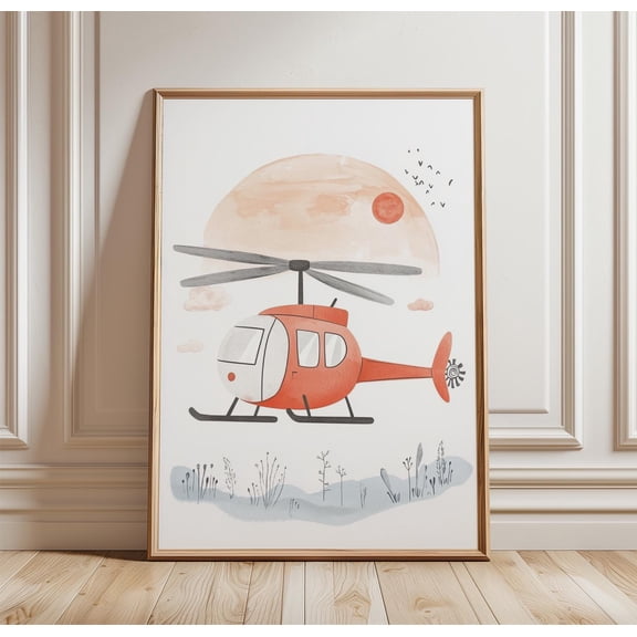 Helicopter Poster | Kids Wall Art | Cute Aircraft Illustration | Minimal Nursery Decor | Vintage Style Print, Poster Only