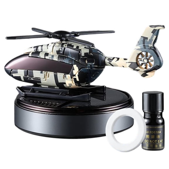 Helicopter Shaped Air Diffuser for Vehicle Interior with Fragrance Dispersion and Solar Powered Rotation Ornament Includes 20ml Bottle for Ambient Scent Enhancement