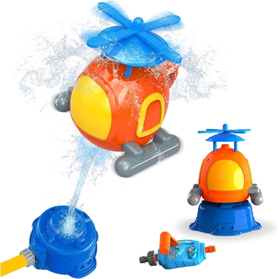 Helicopter Water Sprinkler for Kids Outdoor Play 4-12, Summer Outside Backyard Spinning Splashing Fun Sprinklers Toys-Sprays Up to 4-6ft High, Launcher Toys