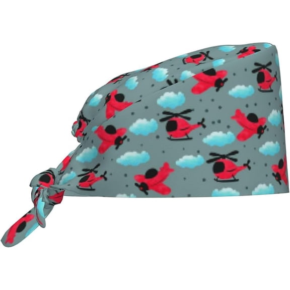 Helicopter Working Cap for Women Men Cleaning Working Hat with Sweatband Comfortable Adjustable Scrub Caps