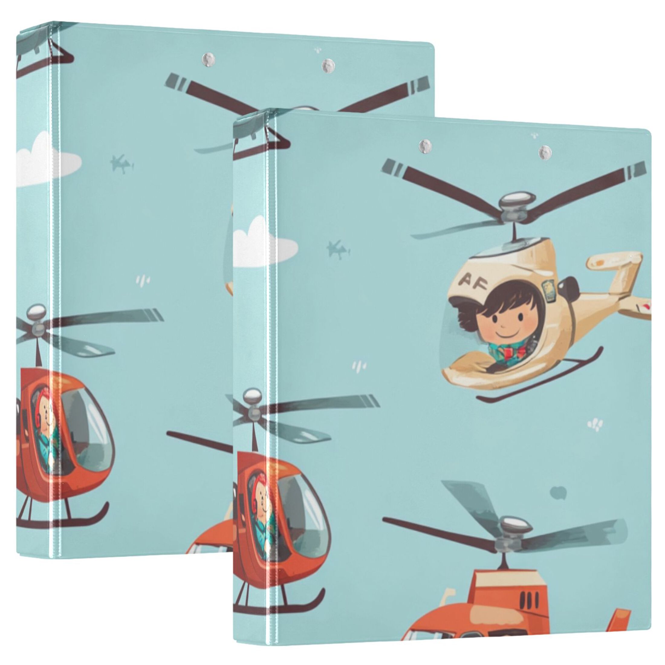 Helicopters Cute Pilots 3 Ring Binders 1.5 inch Hardcover File Folders with Interior Pockets A4 Size Organizer for School Office Hospital
