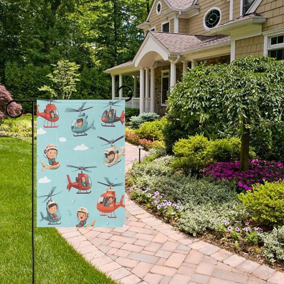 Helicopters Cute Pilots Garden Flag Double Sided 12 x 18 Inch Outside Yard Decoration Outdoor Flag