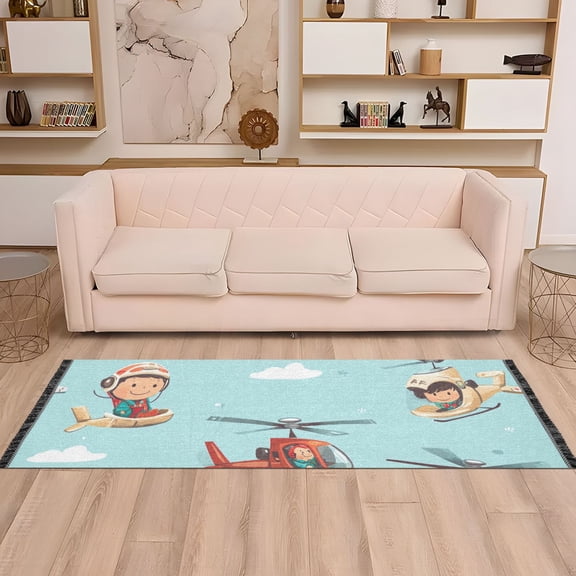 Helicopters Cute Pilots Runner Rug Non-Slip Area Rugs Linen Washable Non Shedding for Kitchen Bedroom Carpet