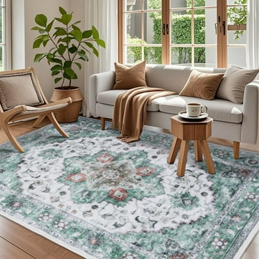 ARJINCUTE Non Slips Bohemia Area Rugs 8' x 10',  Vintage Floor Carpet, Machine Washable, Foldable, Soft Touch