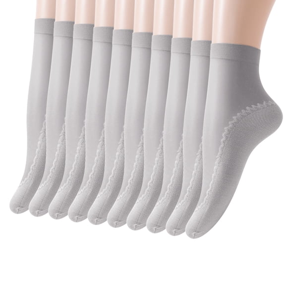Helii 10 Pairs Womens Socks LightWeight Breathable Thin Silk Non Slip Casual Ankle Socks Moisture Wicking for Workout Everyday Wear Outdoor Dark Gray