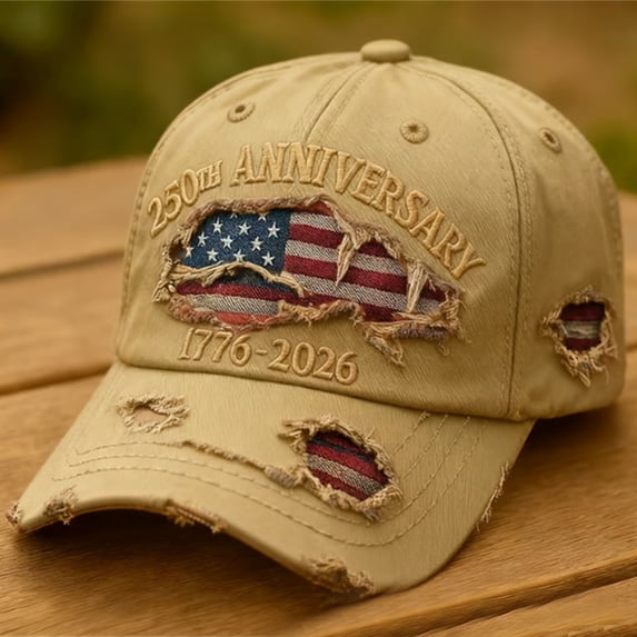 Helii 250th Anniversary Hat for Men Women, Distressed Dad Hat Washed Cotton Baseball Cap, Unstructured Patriotic American Flag Cap with Metal Buckle, Breathable Summer Hat Khaki,One Size