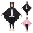 thumbnail image 1 of Helii Bat Wing Hooded Cape for Youth Teens Soft Drapable Lightweight Open Front Poncho Cloak with Pointed Ears and Jagged Hem Halloween Party Dress Up Role Play Wear Black Pink, 1 of 9