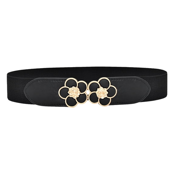 Helii Women Belt Vintage Wide Stretch Waist Belt Faux Leather Flower Decor Belt for Dresses Pants