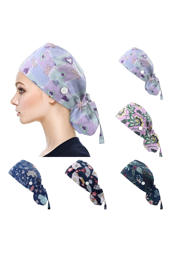 Bouffant Scrub Caps with Button and Sweatband, Adjustable Working Cap for Women Men, One Size Colorful Print Sun Hat Cowboy Hat Trucker Hat
