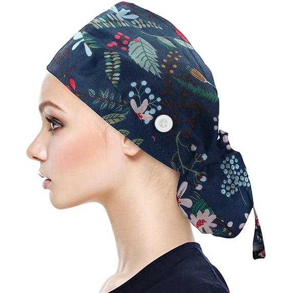 Helii Bouffant Scrub Caps with Button and Sweatband, Adjustable Working Cap for Women Men, One Size Colorful Print Sun Hat Cowboy Hat Trucker Hat