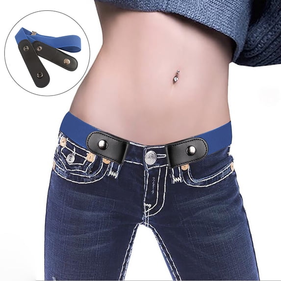 Helii No Buckle Elastic Belt for Men Women Invisible Stretch Belt, Adjustable Buckle Free Waist Belt for Jeans Pants, No Bulge Low Profile Elastic Belt for Daily Wear Blue,One Size