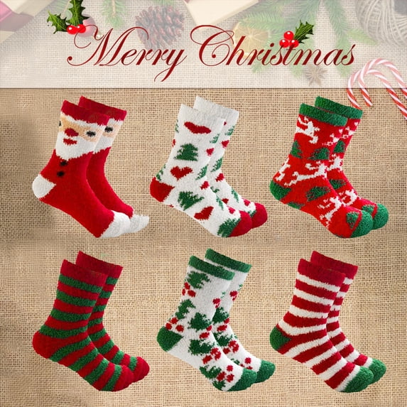 Helii Christmas Socks for Women Cozy Coral Fleece Crew Socks, Soft Warm Fuzzy Winter Socks with Santa Reindeer Snowflake Print, Holiday Stocking Stuffers Gift for Home Grey,One Size