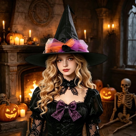 Helii Clearance Witch Hat for Women Halloween Costume Accessory 6 Styles Available Soft Polyurethane Fiber Comfortable Fit for Halloween Party Cosplay Photo Shoot