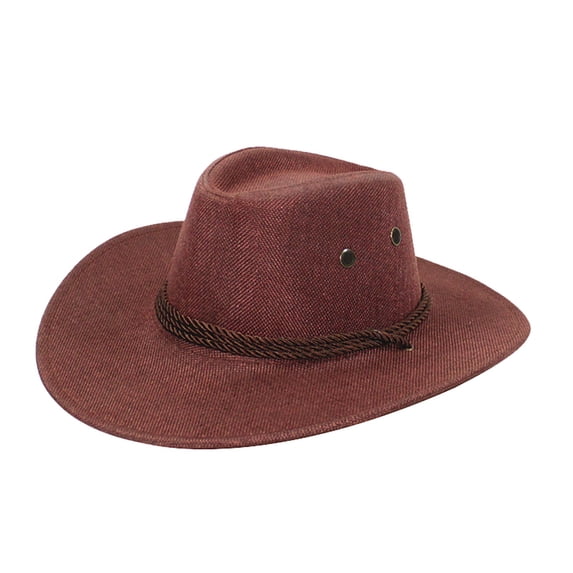 Helii Cowboy Hat for Men Western Hat Wide Brim Cattleman Felt Hat Leather Hat Band with Metal Concho Outdoor Shapeable Classic Brown Brick Red,One Size