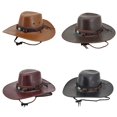 thumbnail image 1 of Helii Faux Leather Cowboy Hat for Men Women – Wide Brim Western Hat with Beaded Band & Adjustable Chin Strap, Unisex Cowgirl Hat for Costume Party Outdoor Hiking Bronze,One Size, 1 of 5