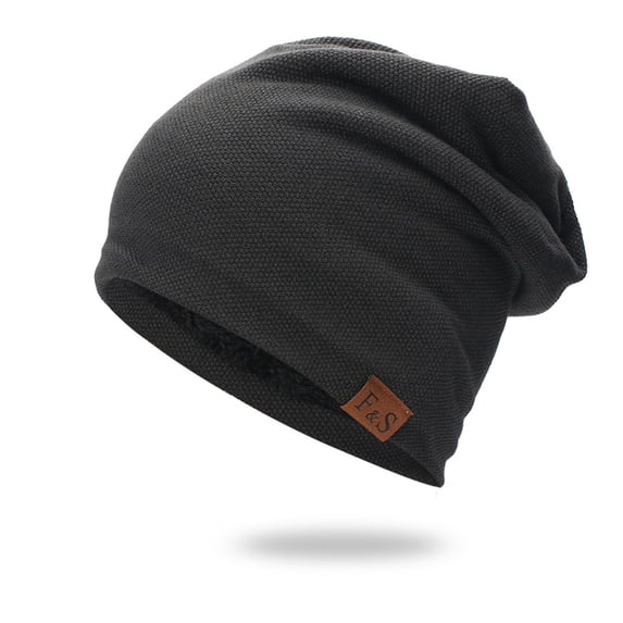 Helii Fleece Lined Slouchy Beanie Hat for Men Women, Winter Knit Warm Skull Cap Thick Thermal Soft Stretchy Acrylic Beanie, Oversized Baggy Cold Weather Hat Black,One Size