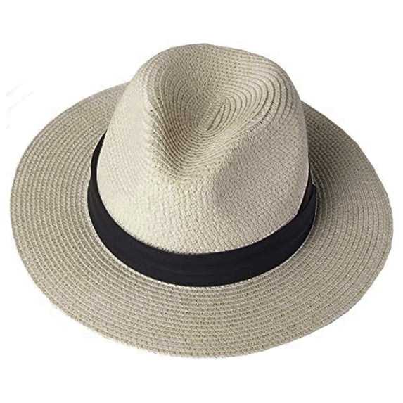 Helii Foldable Panama Straw Hat Wide Brim Sun Hat Packable Beach Hat for Women Men Unisex UPF 50 Sun Protection Travel Foldable Summer Hat with Black Band Lightweight Vacation Fedora Hat
