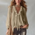 thumbnail image 1 of Helii Womens Tops Women's V Neck Pleated Front Collared Long Sleeve Ruffle Casual Blouse Top, 1 of 5