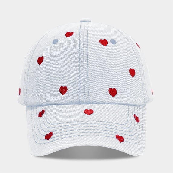 Helii Heart Embroidery Distressed Denim Baseball Cap for Women Men – Washed Cotton Dad Hat with Adjustable Metal Buckle, Vintage Low Profile Summer Outdoor Cap Gift Light Blue,One Size