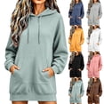 thumbnail image 1 of Helii Hoodie Dress Women Oversized Long Sleeve Sweatshirt Dress Mid Thigh Casual Pullover Hooded Tunic with Pockets Soft Comfy Loose Fall Winter Lounge Dress 8 Colors, 1 of 9